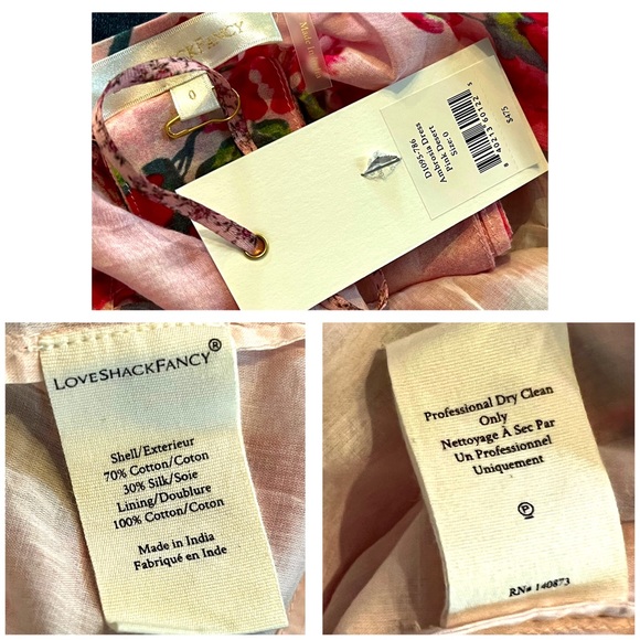 LoveShackFancy Ambrosia Silk Cotton Floral Pink Mini Dress NWT New 0 - Picture 12 of 12